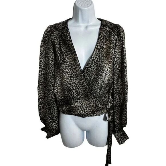 Generation Love 100% silk wrap top blouse Animal leopard print size small - Picture 6 of 12